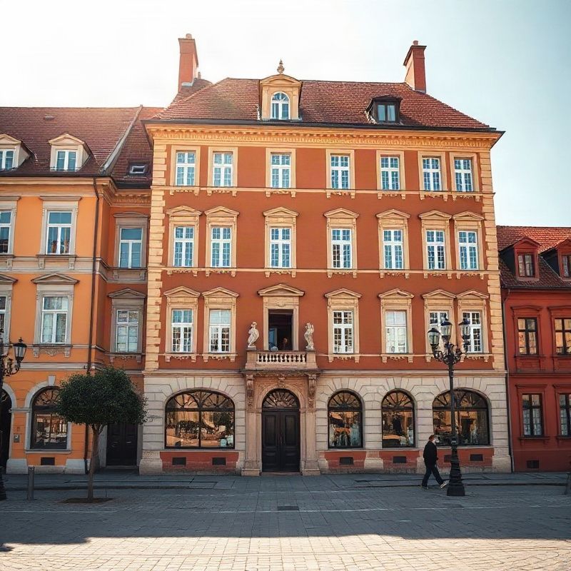 Historická budova redakce na Horním náměstí v Olomouci v teplém světle